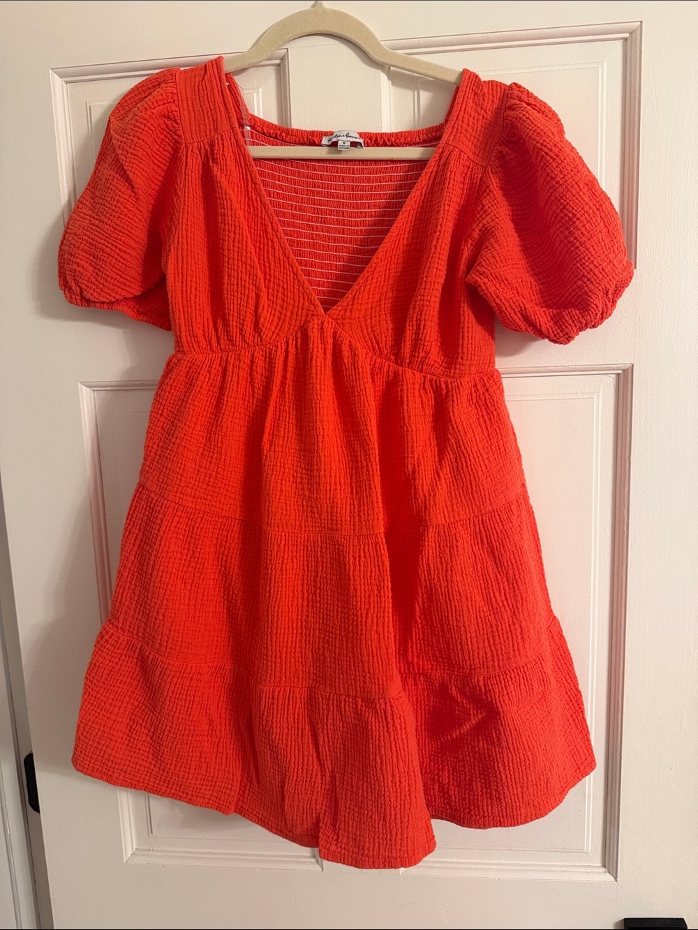 Girls Puff-Sleeve Tiered Dress in Vibrant Orange